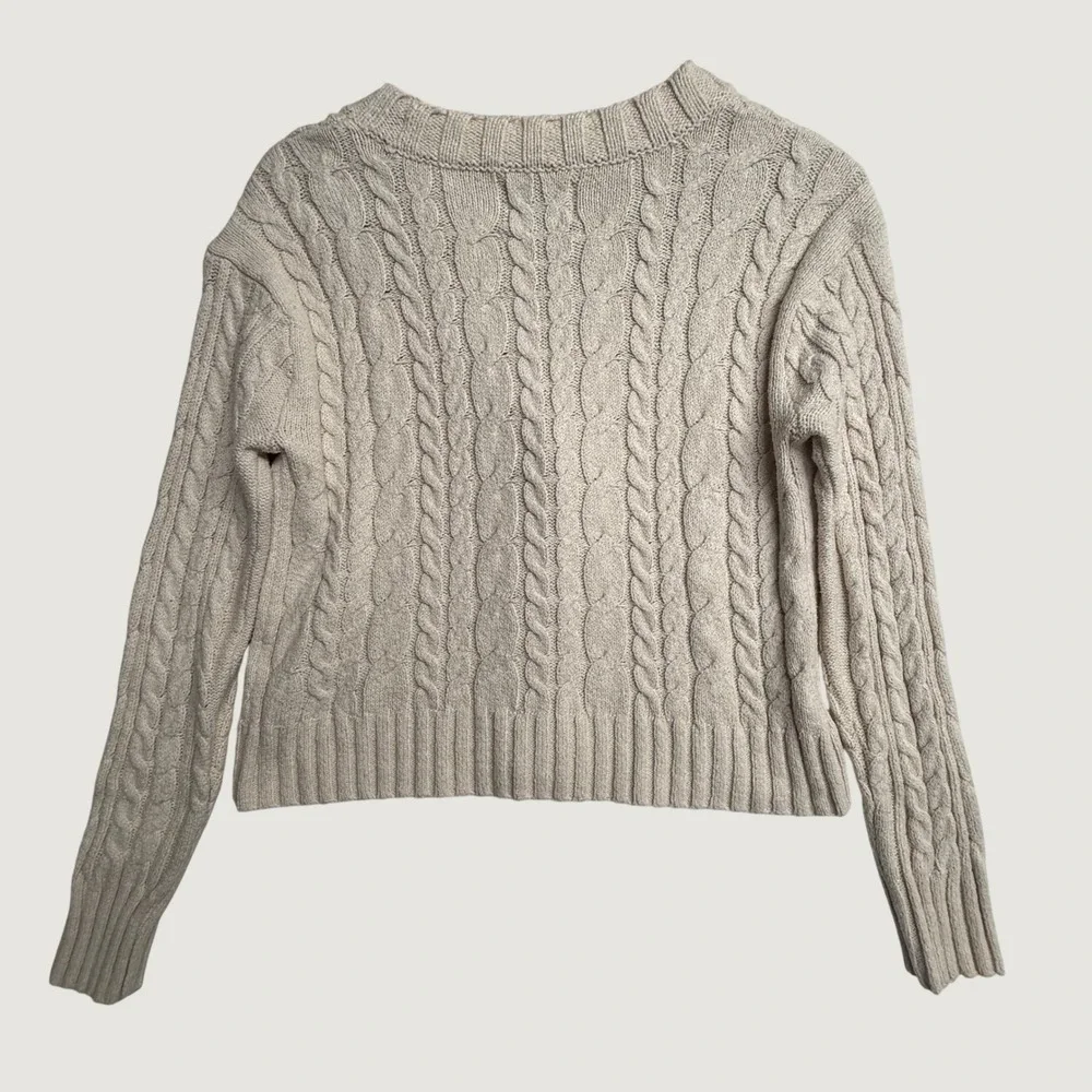 American Eagle Womens XS Cable Knit Cardigan Cream Cropped Button Sweater
